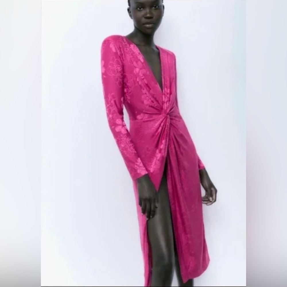 Zara brand new stretchy pink dress long sleeve size small - Picture 6 of 9